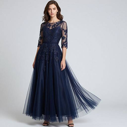 Elegant Navy Tulle Dress Showcase