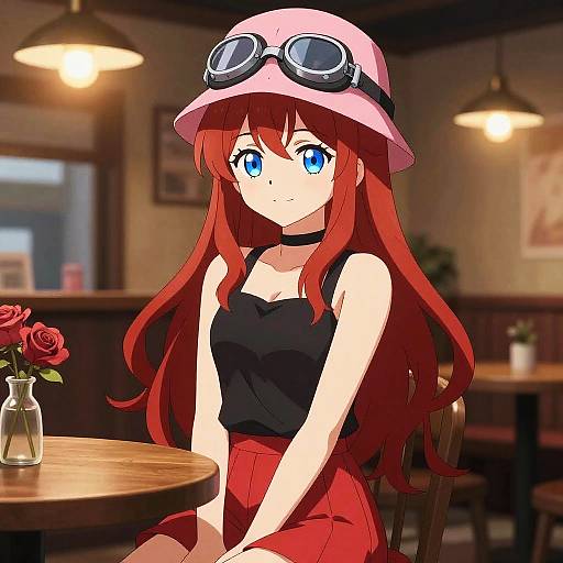 Anime Red-Haired Girl with Goggles