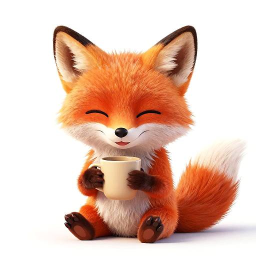 Happy Red Fox Holding Mug