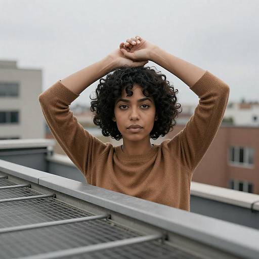 Urban Woman Gazing Through Skylight