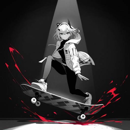 Dramatic Skateboarder in Monochrome Style