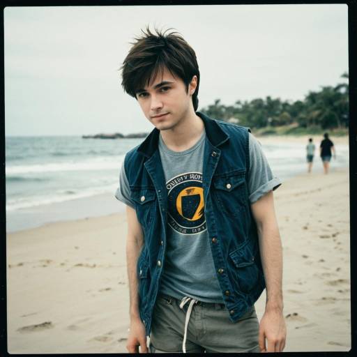 Young man on the beach in casual vest