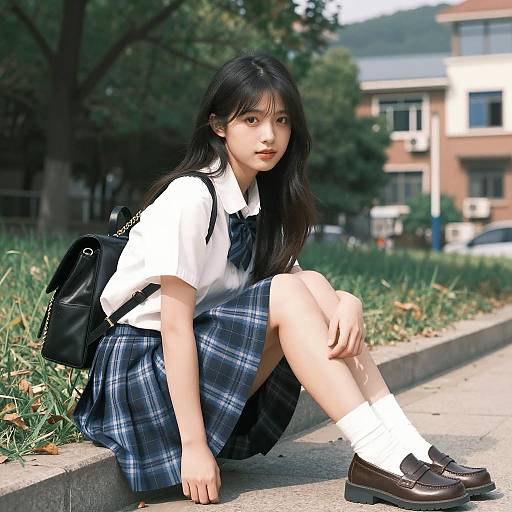 Asian Woman on a Sunny Ledge