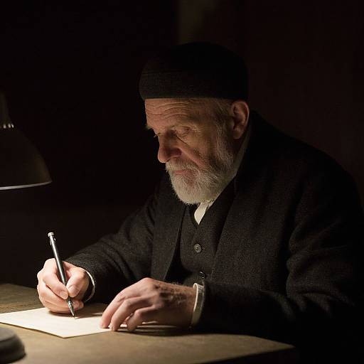 Elderly Man Writing by Soft Light