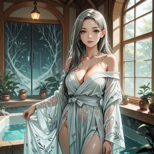Bashful Girl in a Spa Interior