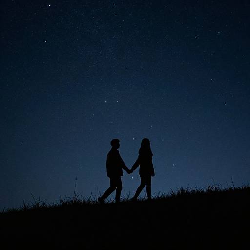 Silhouetted Figures Under Starlit Sky