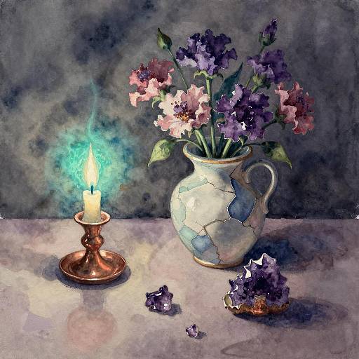 Neon Floral Still Life Watercolor Masterpiece