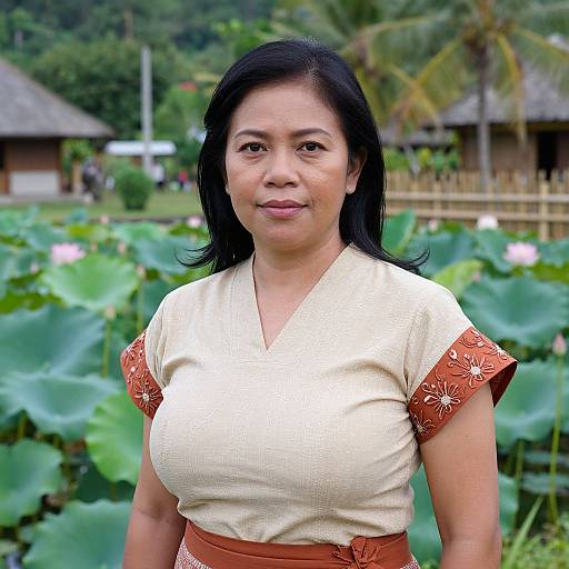 Serene Filipina Woman in Traditional Terno