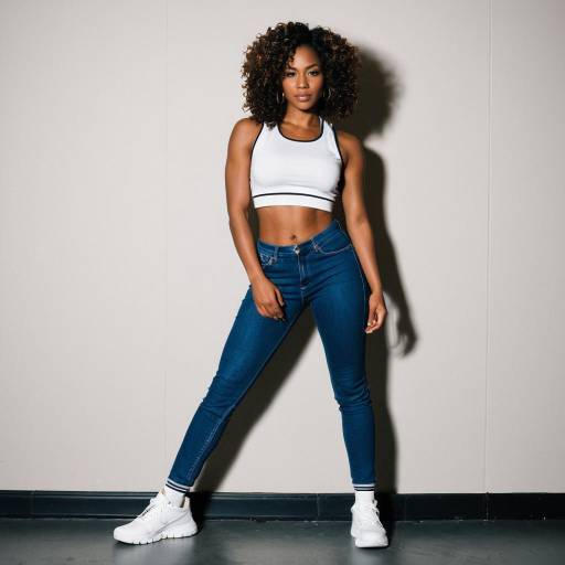 Sporty Woman in Cropped Top and Jeans
