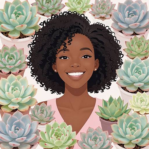 Joyful Black Woman with Succulents