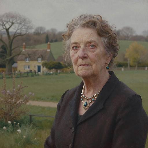 English Cottage Landscape with Elegant Woman