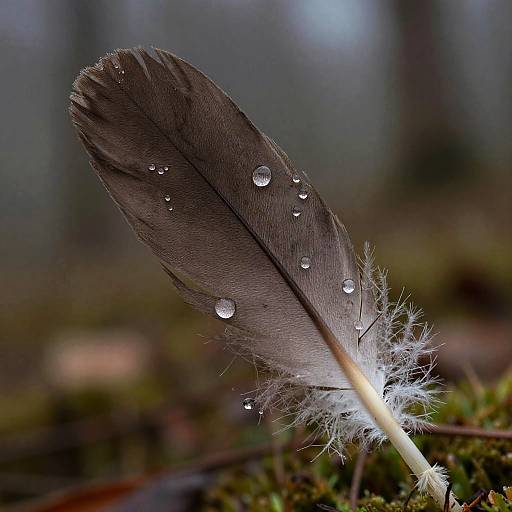 Turquoise Feather with Dewdrops Close-up