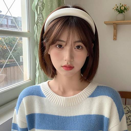 Young Woman in Striped Sweater Portrait