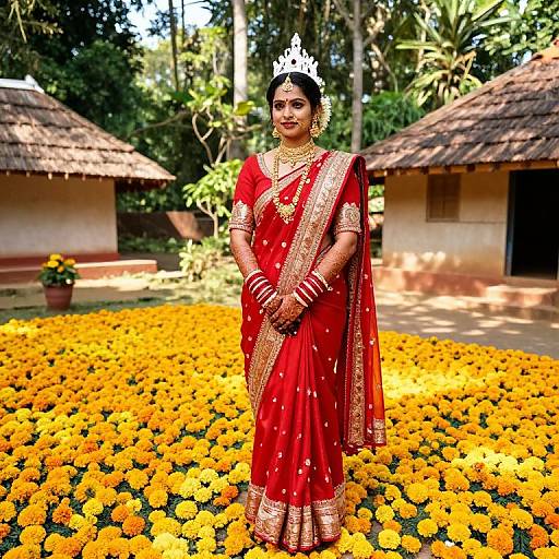 Traditional Hindu Bride in Festive Courtyard