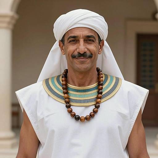 Humorous Middle-Aged Man in Egyptian Attire