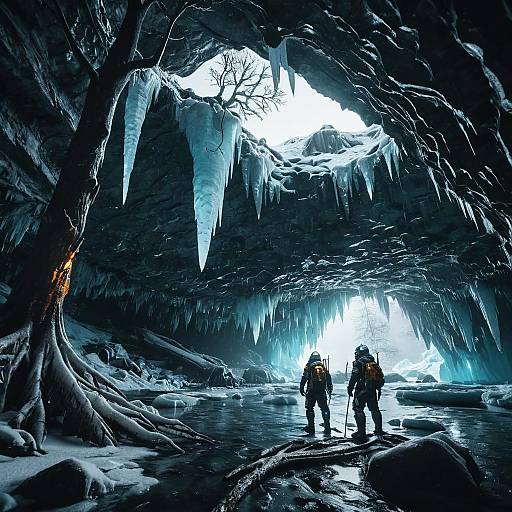 Explorers in Frosty Ice Cave