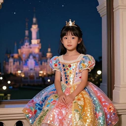 Regal Girl in Glowing Princess Dress
