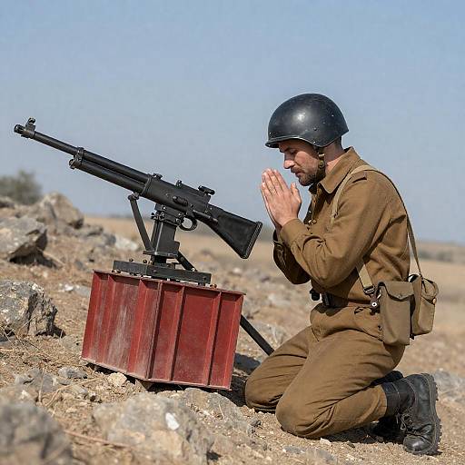 Military Prayer on Rocky Hillside