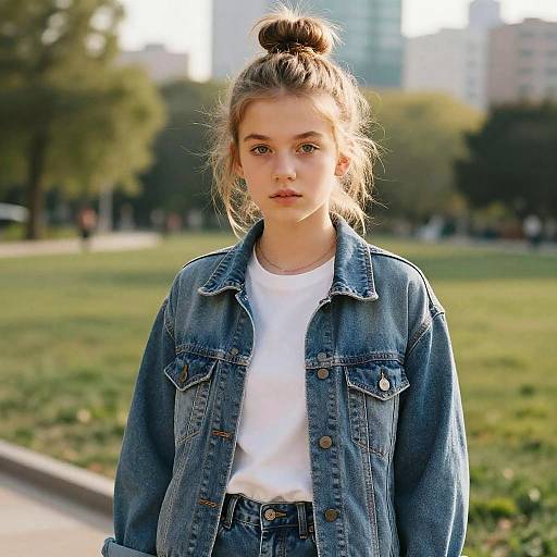 Teen Girl in Denim with Messy Bun