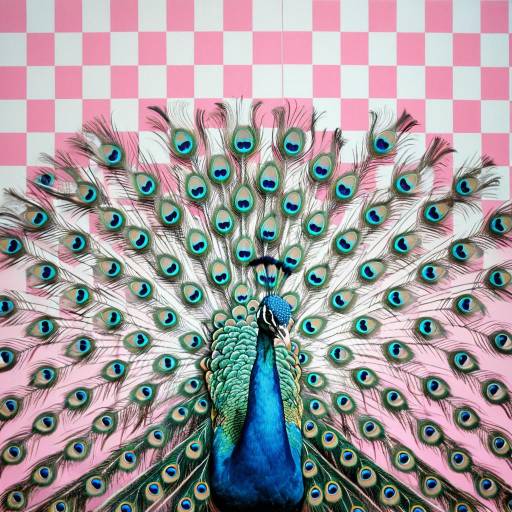 Hyperrealistic Peacock with Checkered Background