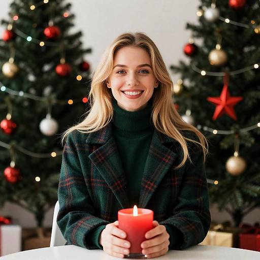 Cheerful Woman Celebrating Christmas Spirit
