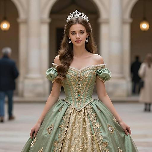 Regal Green Princess in Enchanting Courtyard