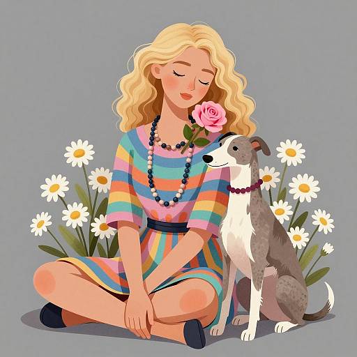 Blonde Woman and Greyhound in Bloom