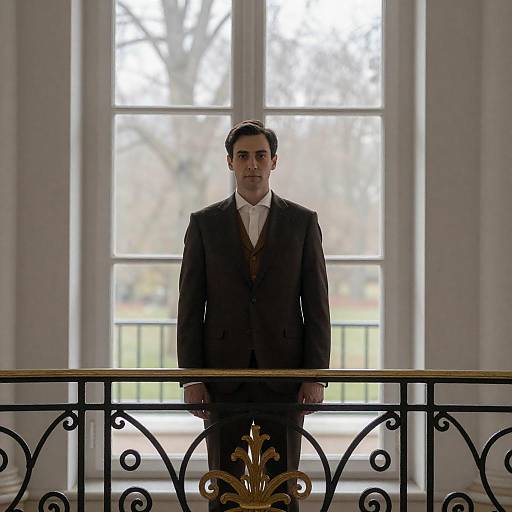 Elegant Man on Ornate Balcony
