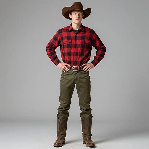 Young Man in Stylish Cowboy Attire