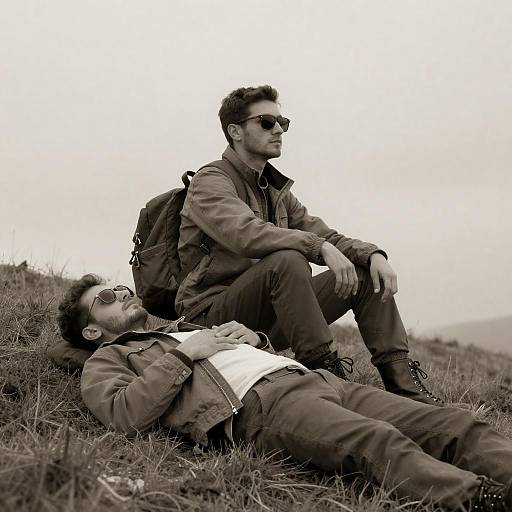 Overcast Sepia Photograph of Two Men