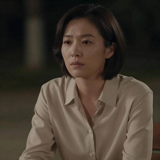 Serious Woman with Short Dark Hair at Night