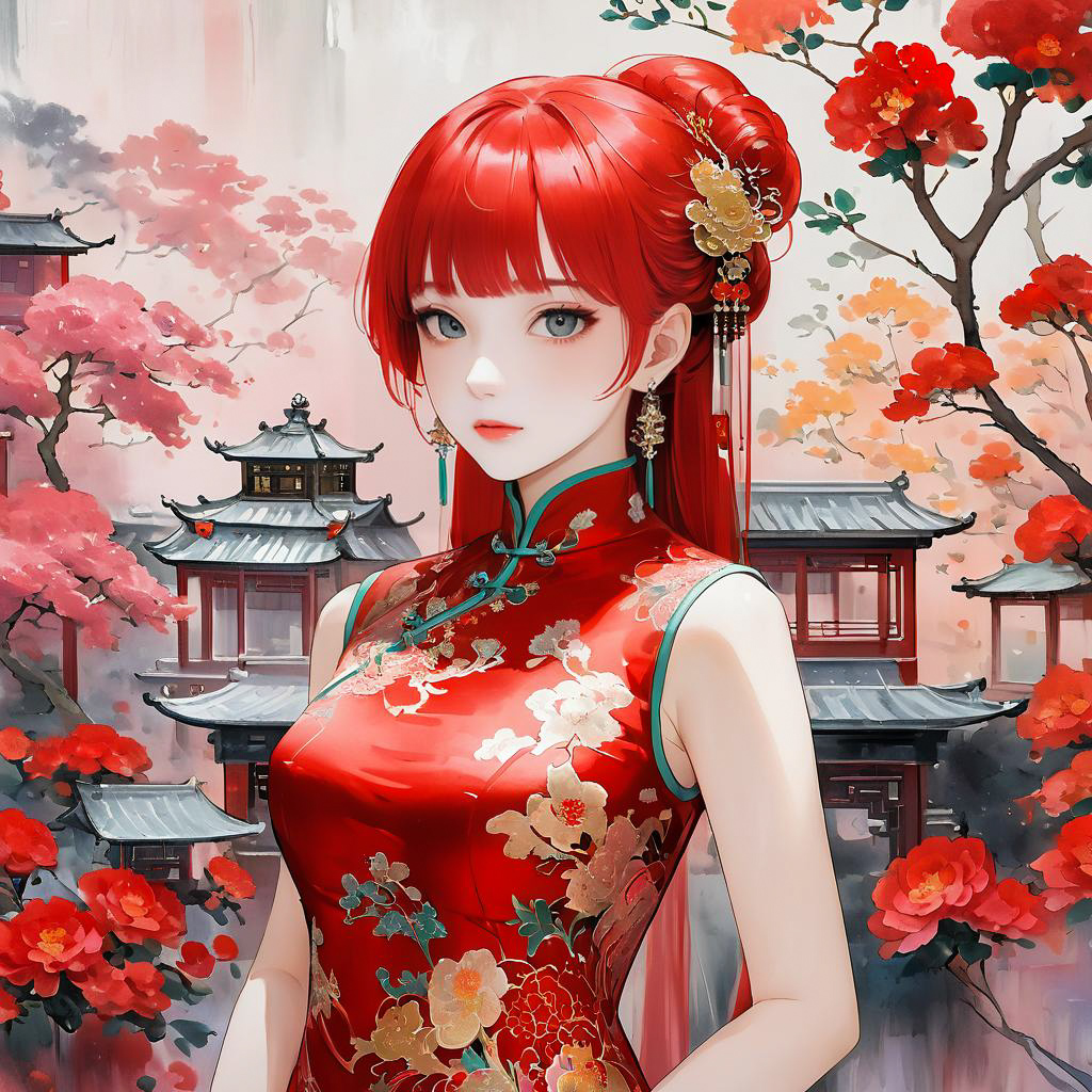 Mystical Noblewoman in Luxurious Cheongsam