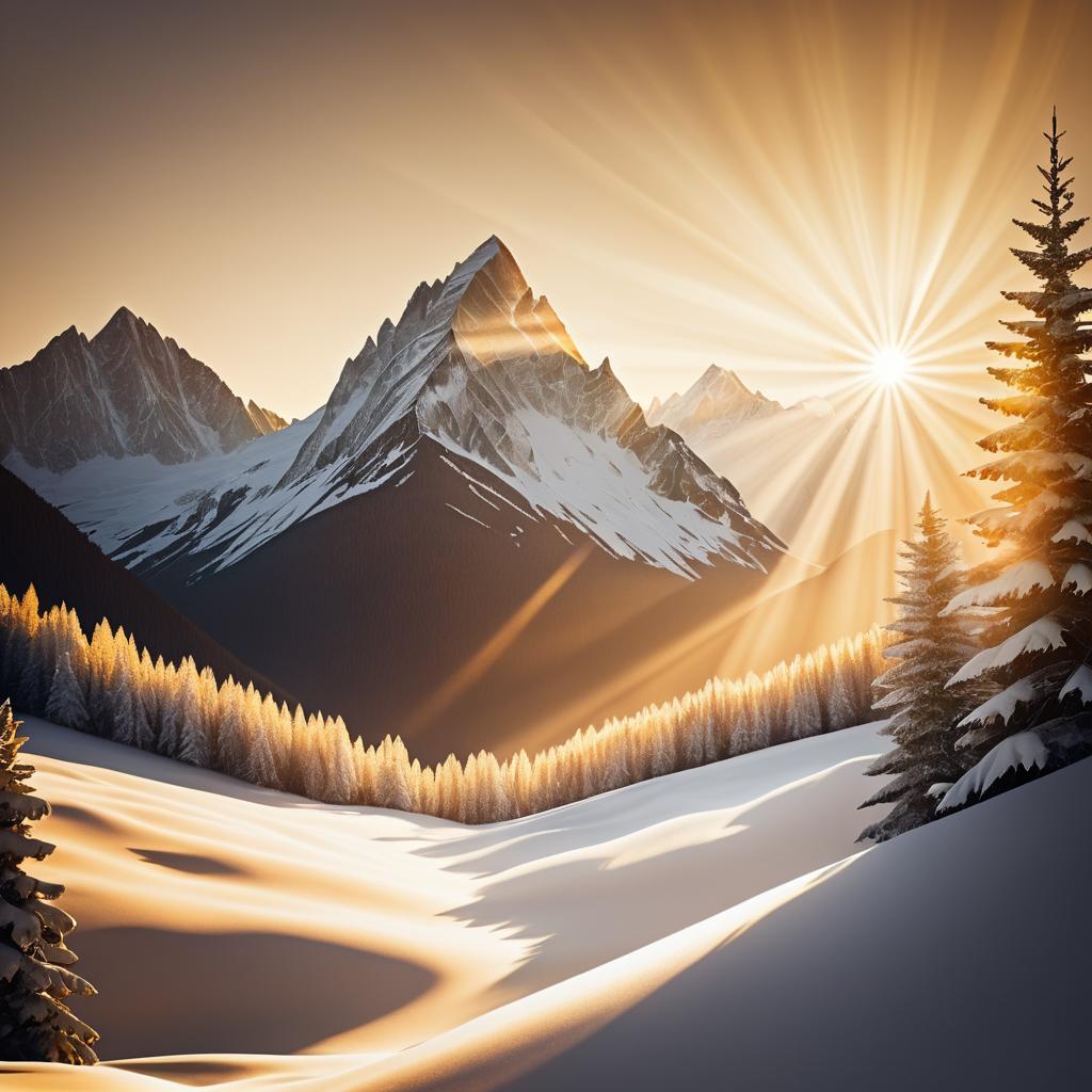 Serene Snowy Mountain Sunset Scene