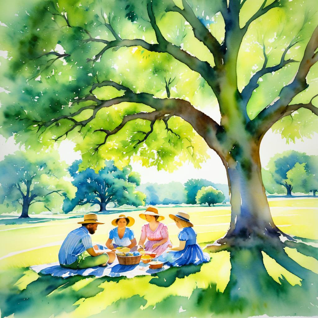 Family Picnic Under an Oak Tree