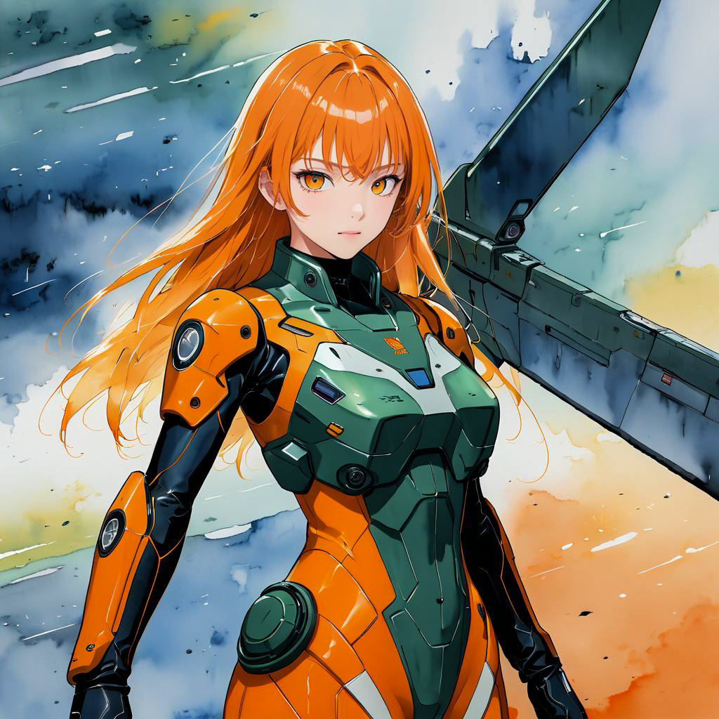 Orange-Haired Warrior in High-Tech Battle Suit