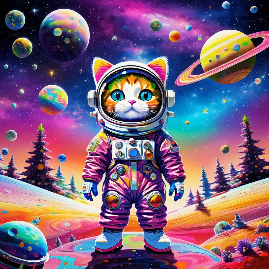 Whimsical Cat in Spacesuit Art