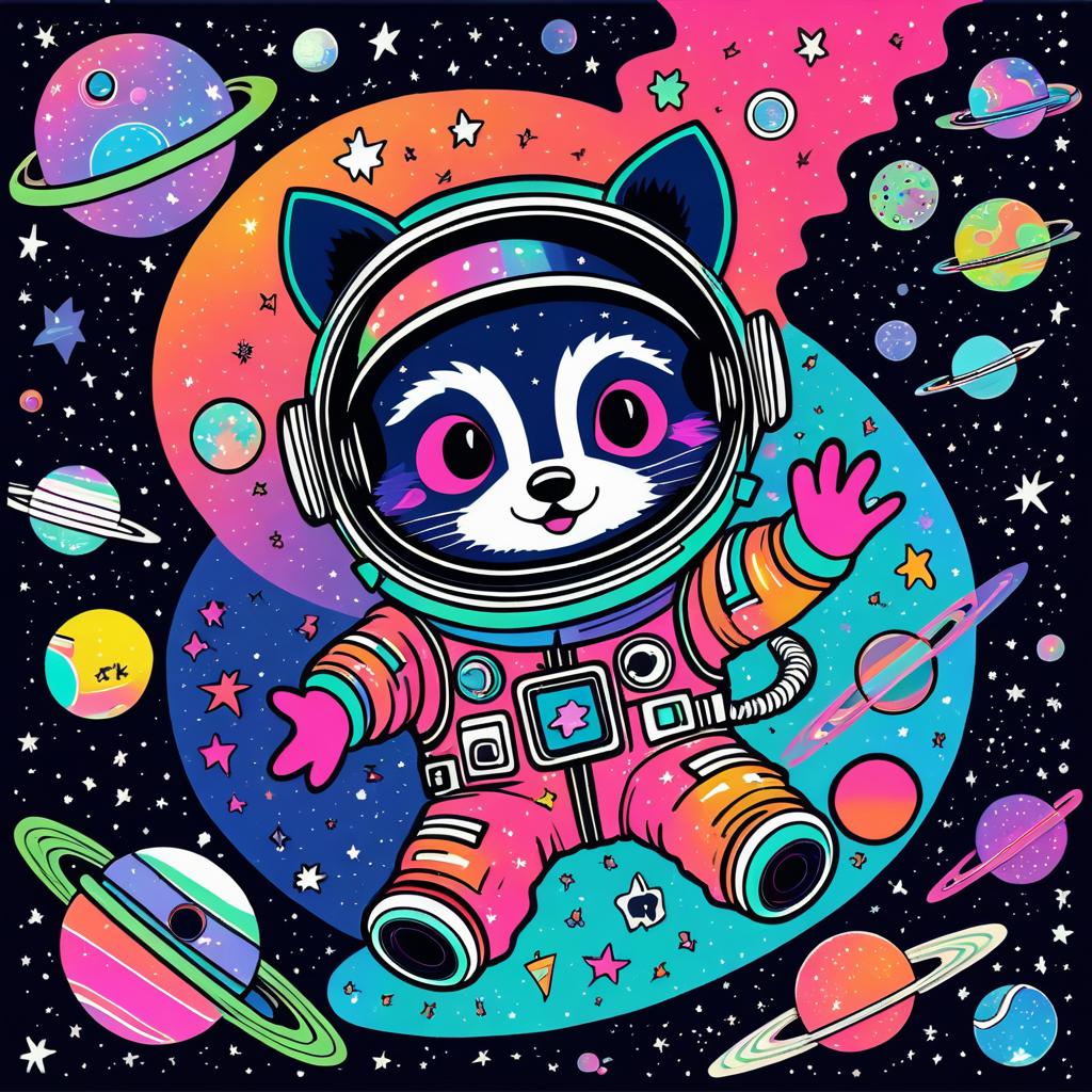 Playful Raccoon Astronaut in Space