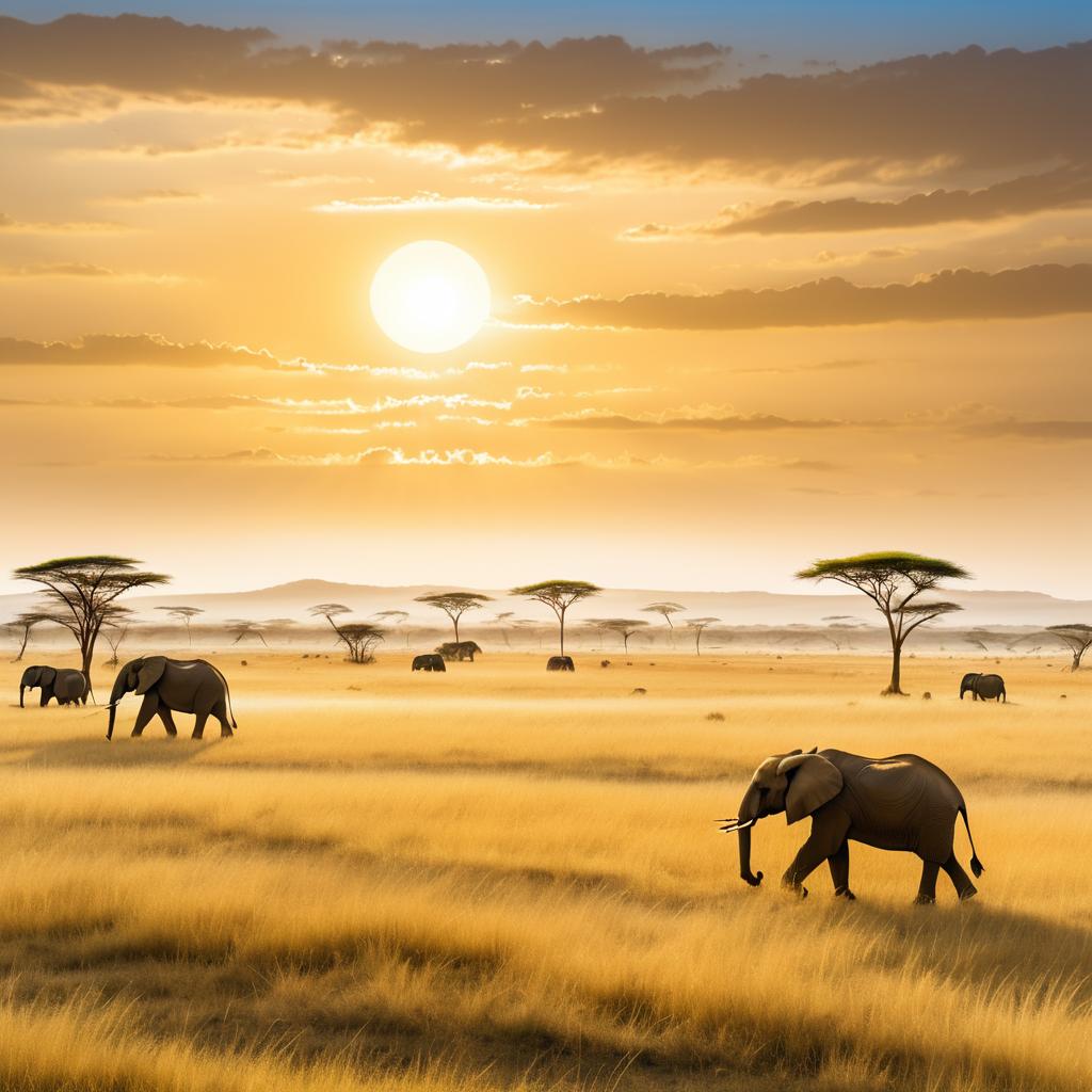 Vast Savanna with Elephants Under Sky