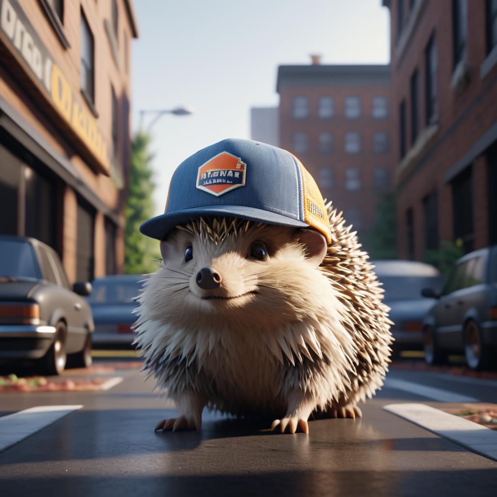 Urban Hedgehog in Trucker Hat Shot