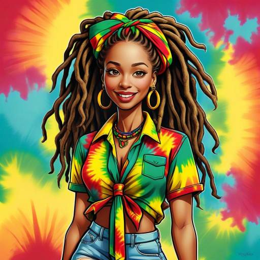 Vibrant Rastafarian Pin-Up Cartoon Art