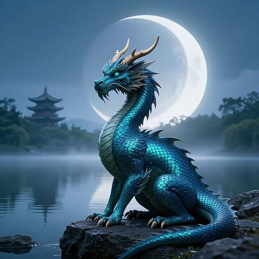 Majestic Dragon by Moonlit Lake