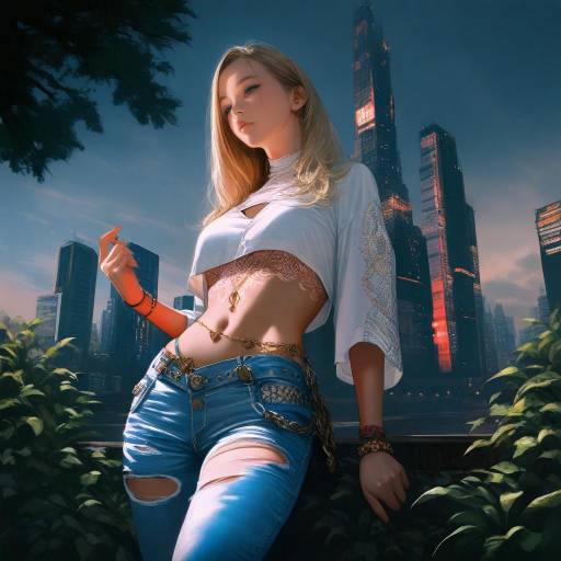 Blonde Girl in Vibrant Summer Cityscape
