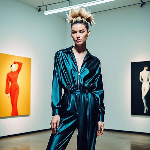 Fashion Model with Drop Fade Hairstyle in Art Gallery