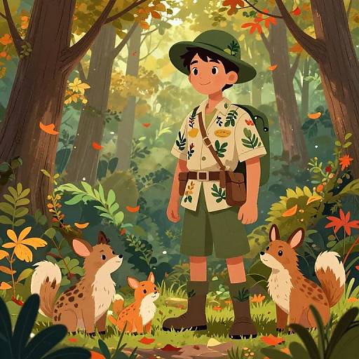 Young Forest Ranger with Animal Companions