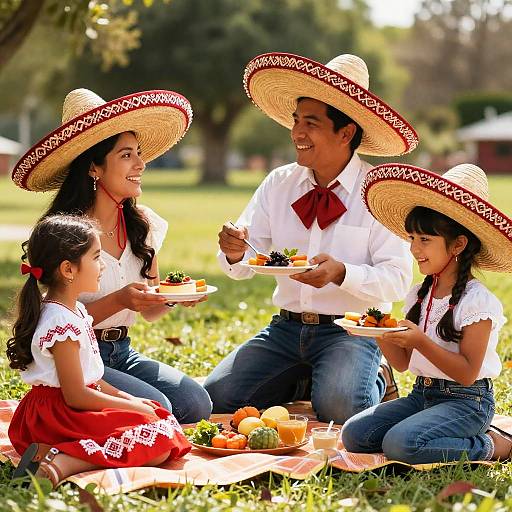 Smiling Mexican Family Picnic Scene