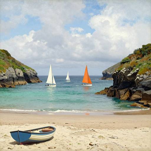 Serene Coastal Scene with Sailboats