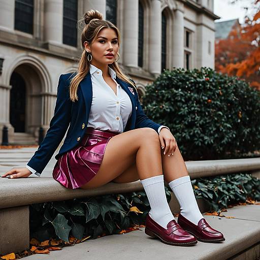 Stylish Woman in Ivy League Campus Outfit