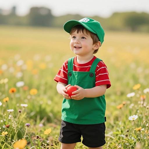 Joyful Boy Playing in Sunny Meadow