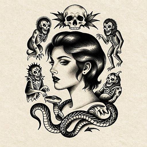 Vintage Gothic Tattooed Woman Profile