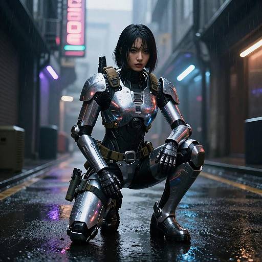 Cybernetic Warforged Scout in Neon Alley